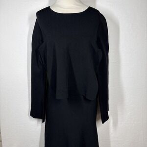 Theory Layered Jersey Knit Midi Dress Black Stretchy Large Zippered Long Sleeves